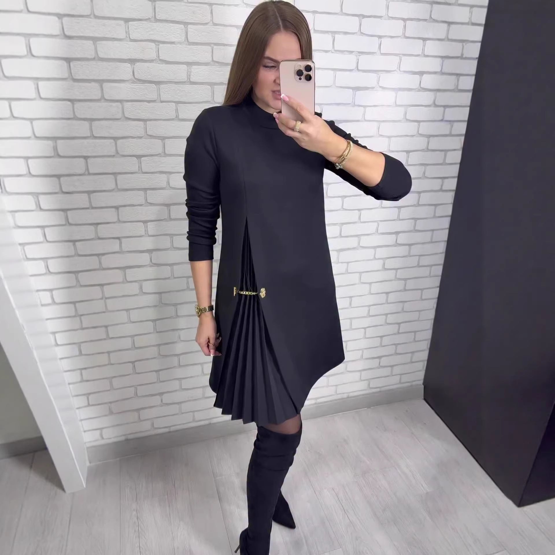 Short-sleeve Solid-color Chic Cropped Dress