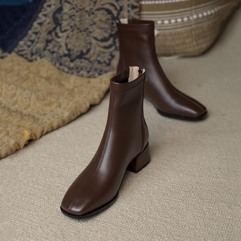 New Chunky Heel Square Toe Ankle Boots