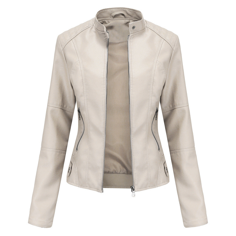 Thin Large Size Leather Clothing With Stand Collar Slim-fit Jacket