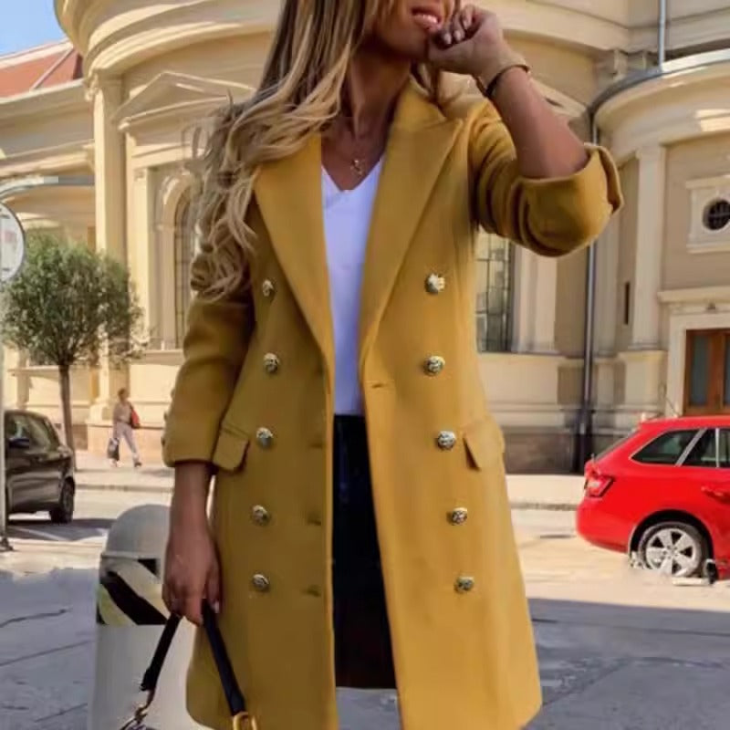 Winter New Double breasted Flip Collar Slim Fit Coat Women's Windbreaker Coat