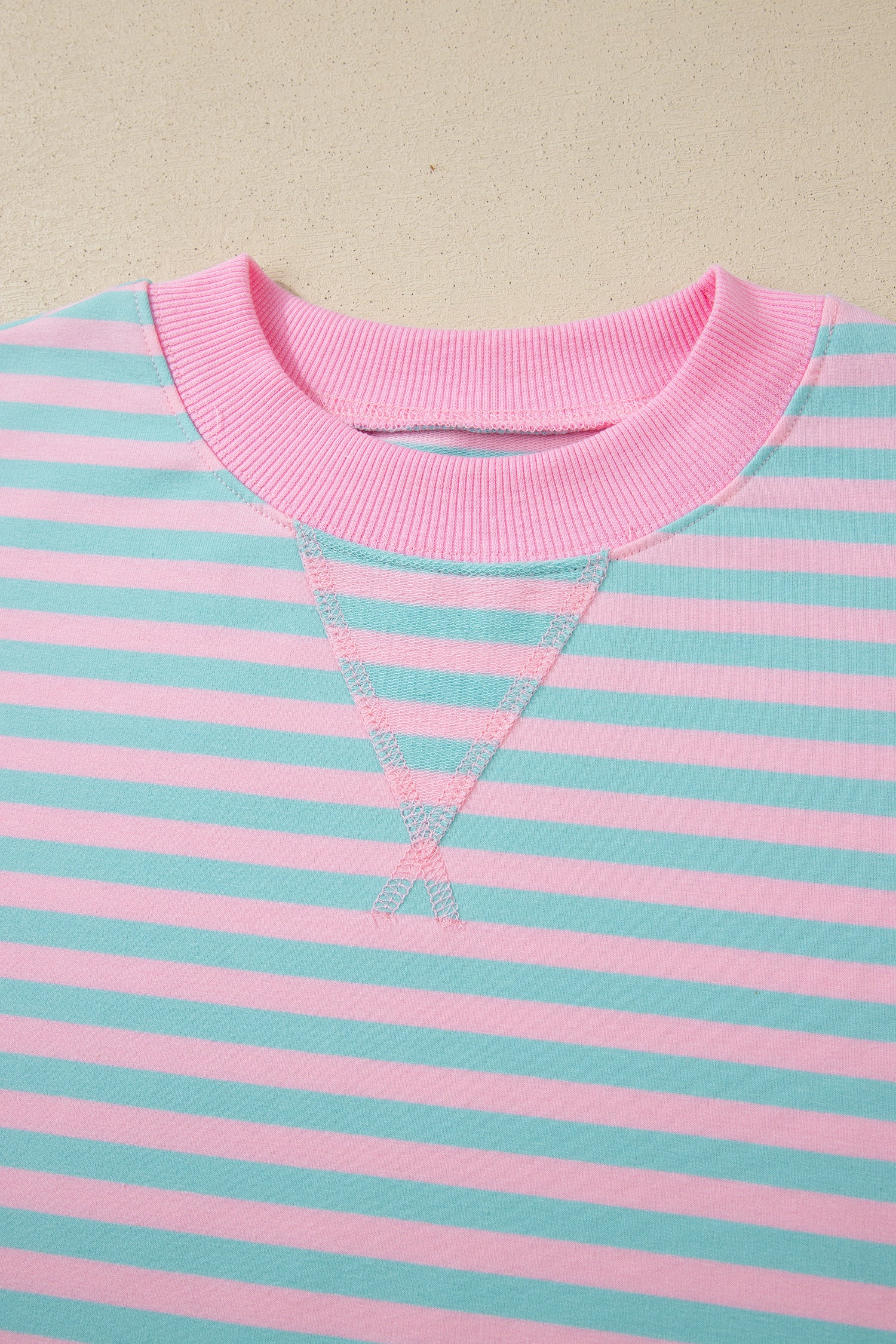 Pink Stripe Color Block Detail Long Sleeve Pullover Elastic Waist Pull On Shorts 2pcs Set