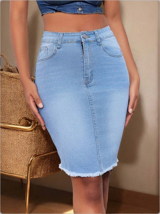 Womens Denim Short Skirt Slim-fit Raw-edge Sexy Elegant Skirt