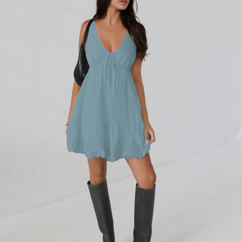 Elegant Solid-color V-neck Casual All-match Dress