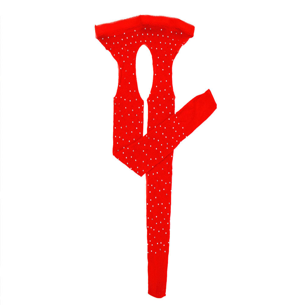 Rhinestone Quartz Four Sides Carved Empty Fishnet Stockings Crotch Free