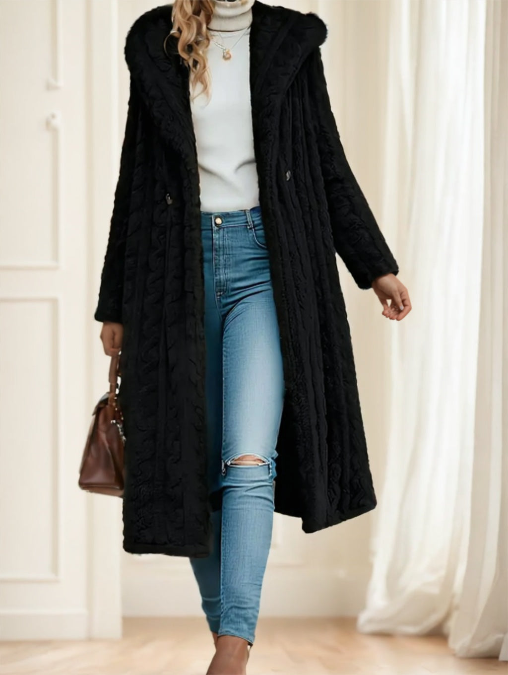 Elegant Black Long Coat For Women