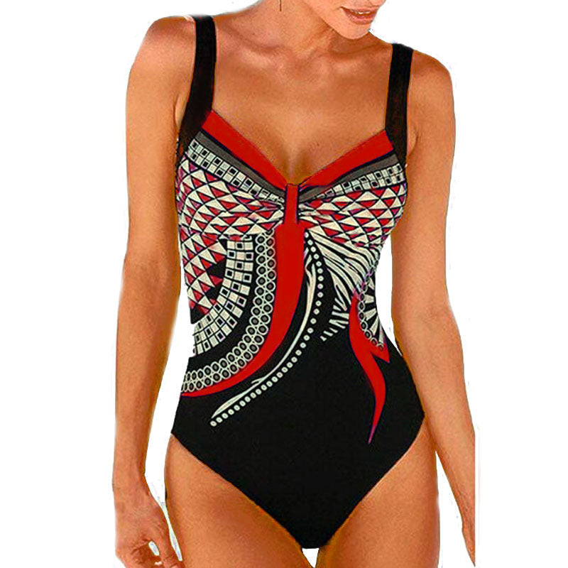 Strap retro printed sexy backless ladies one-piece swimsuit