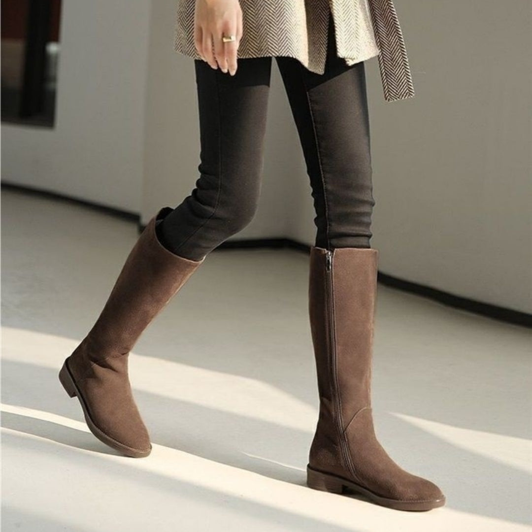 Women's Solid Color Fashion Frosted Long Martin Suede Boots