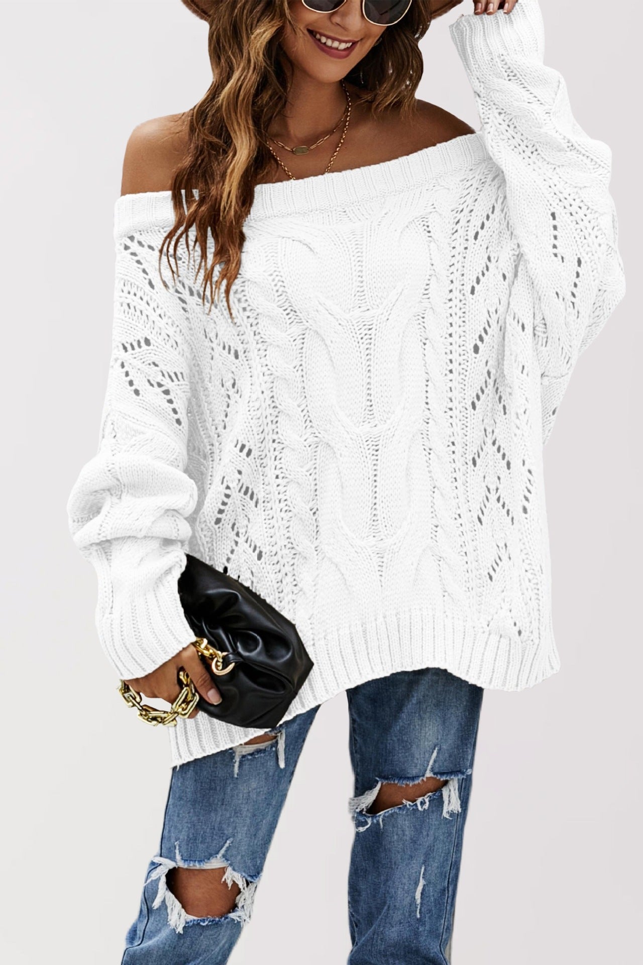 Strapless Plus Size Loose Off Shoulder Solid Color Pullover Sweater