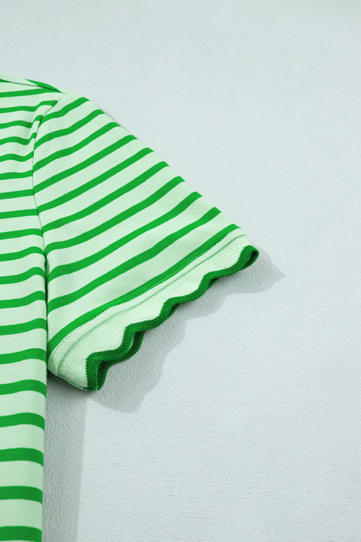 Red Stripe Scalloped Trim Round Neck T Shirt