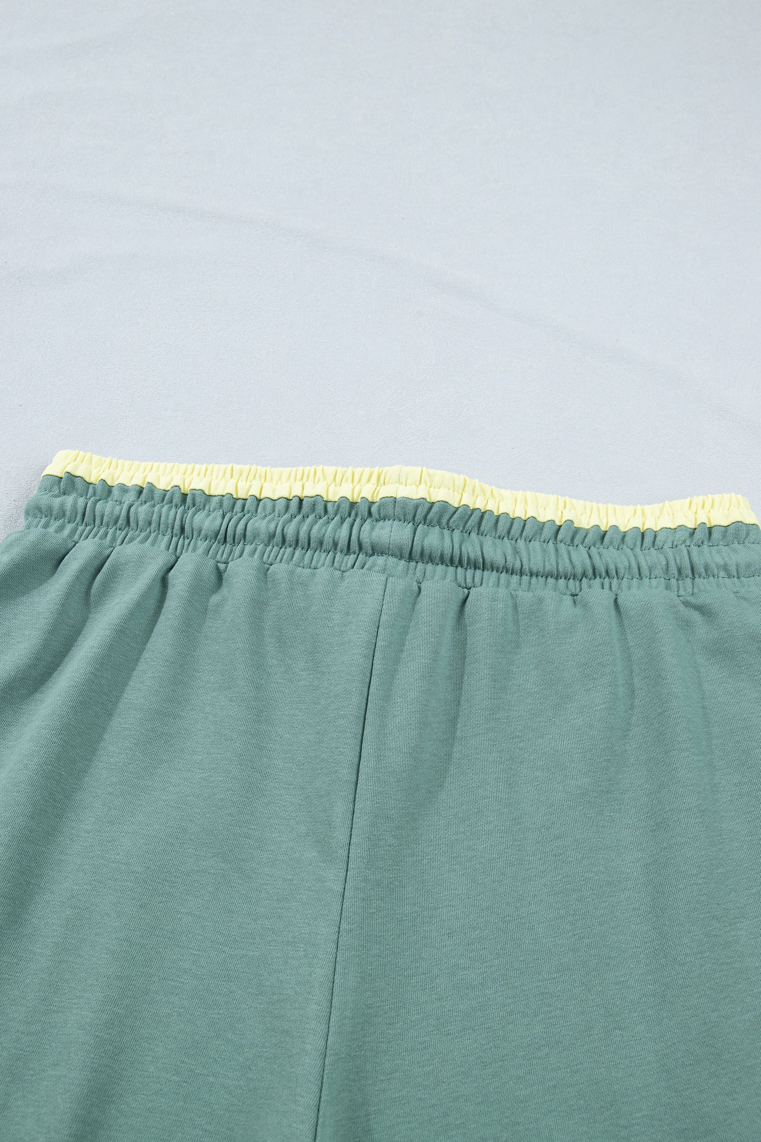 Sky Blue Color Block Flower Patchwork Drawstring Contrasted Elastic Waist Wide Leg Pants