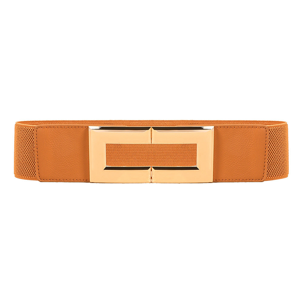 Women's Simple Temperament Elastic Wide Belt Metal Square Buckle Belt Suit Jacket Dress Multi-colored Casual Belt