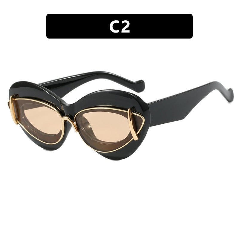 Exaggerated personality, cat eye sunglasses, new fashionable sunglasses, Instagram, internet celebrity, hip-hop sunglasses for women