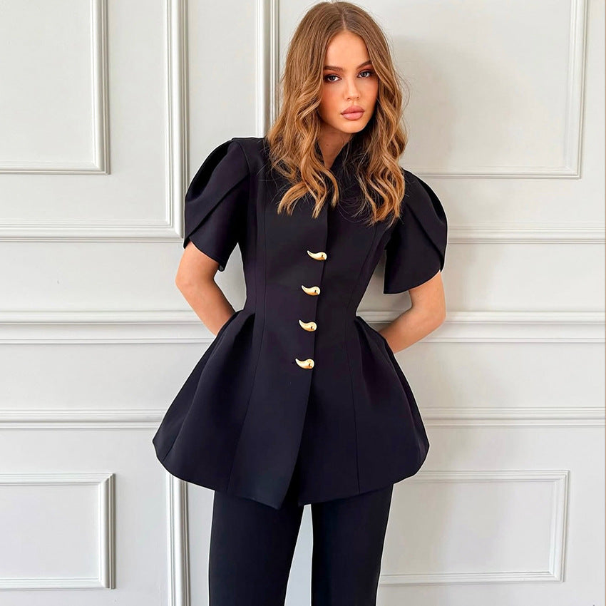 French-style Petal-sleeve Waist-cinching Shirt