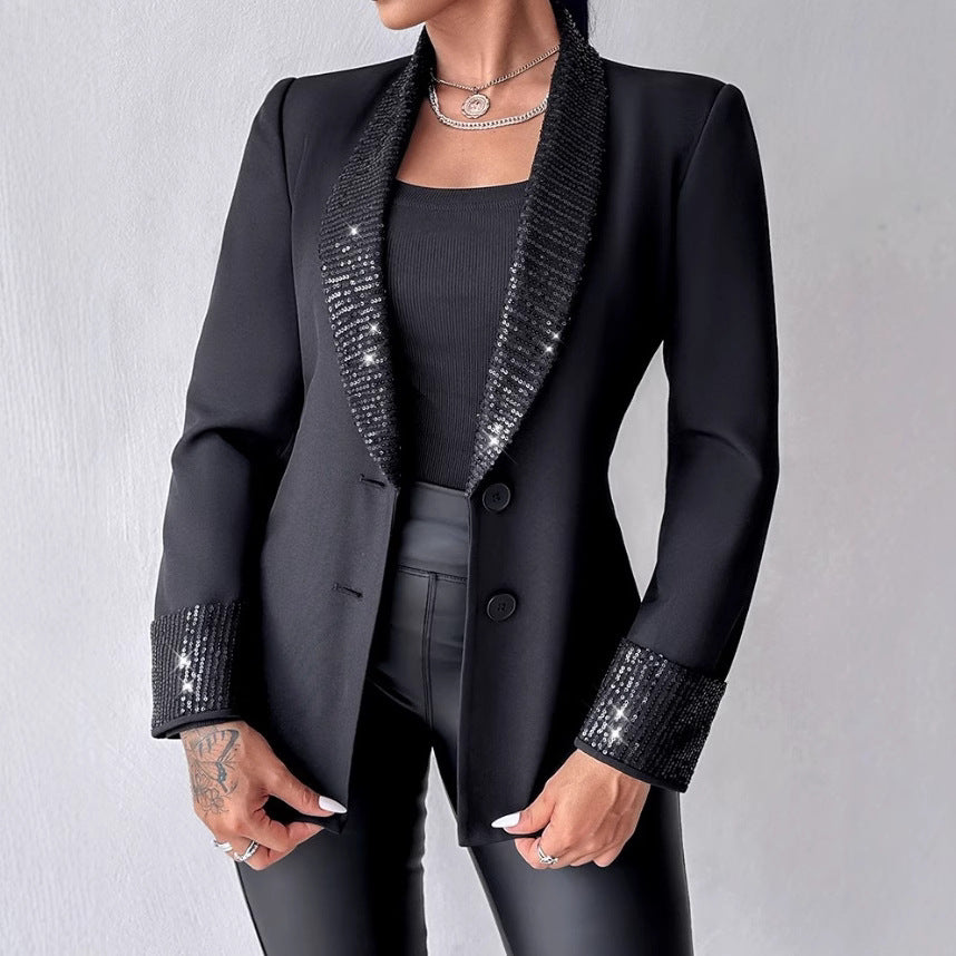 Cross-border Sequin Stitching Elegant Small Suit Jacket