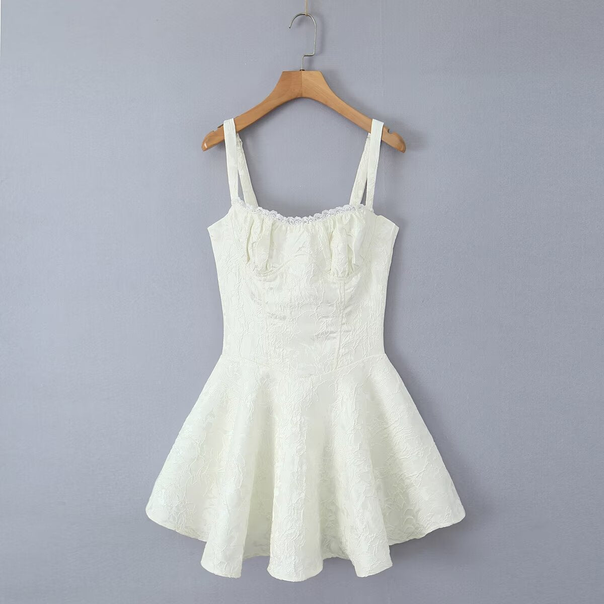 Summer Jacquard Lace Stitching Suspender Skirt White Dress