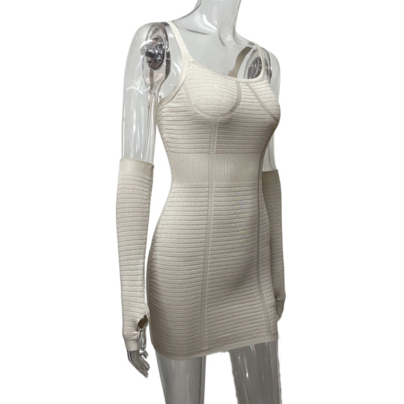 Knitted Suspender Wrap Hip Skirt Tight Solid Color Sleeve