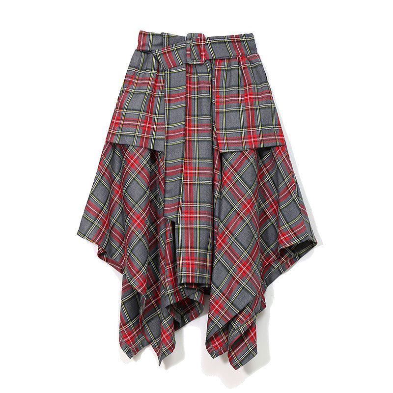 Plaid High Waist Skirt With Belt