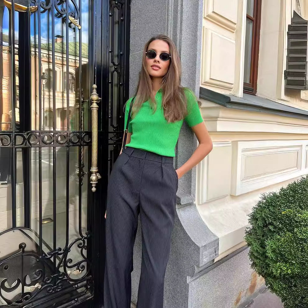 Knitwear Slim Fit Polo Collar Sweater With Short Sleeves