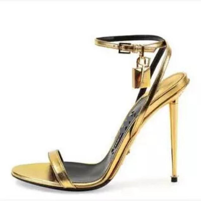 10CM Summer Women's Sandals Mirror Slingback Sexy Slotted Buckle Lock Stiletto Heels Shoes For Wedding Party Banquet