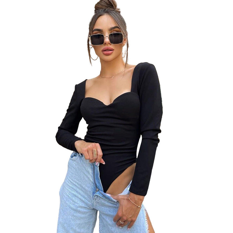 Sexy Low Cut Halter Slim Bodysuit