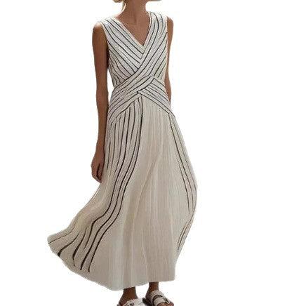 Fashionable Casual Cross-striped Sleeveless Dress