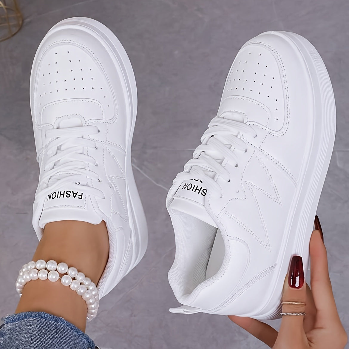 Women's Low-top Lace-up Sneakers With A Synthetic Upper And Thick Sole