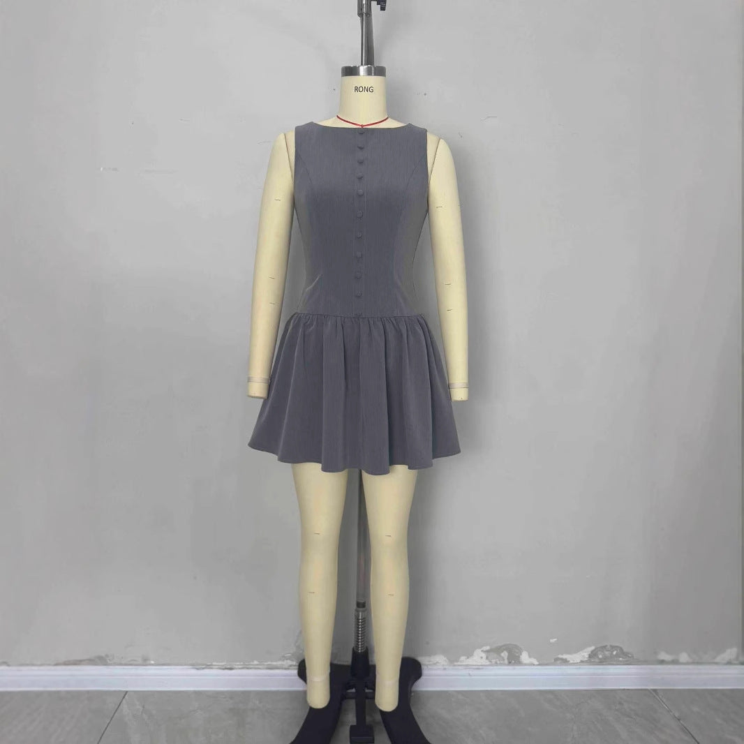 New Summer Womens Sleeveless Casual Button-Down Dress