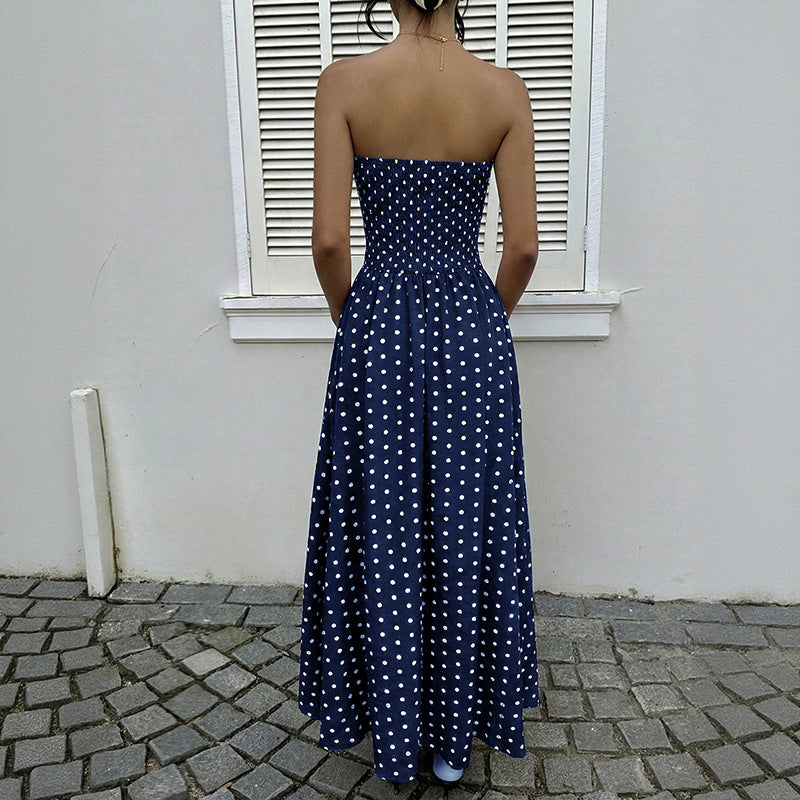 Sleeveless Tube Top Dress With A Polka-dot Print