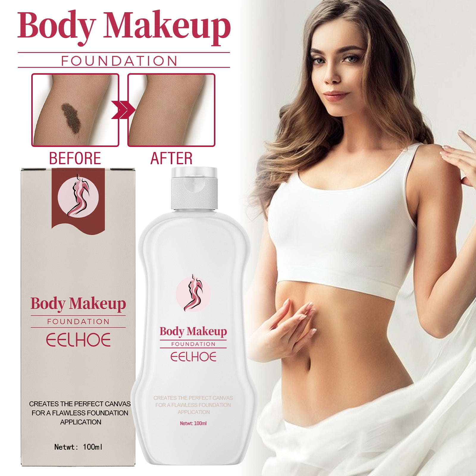 Body Makeup Liquid Foundation, Hide Skin Spots Tattoo Blemishes Natural Set Moisturizing Long-Lasting Foundation
