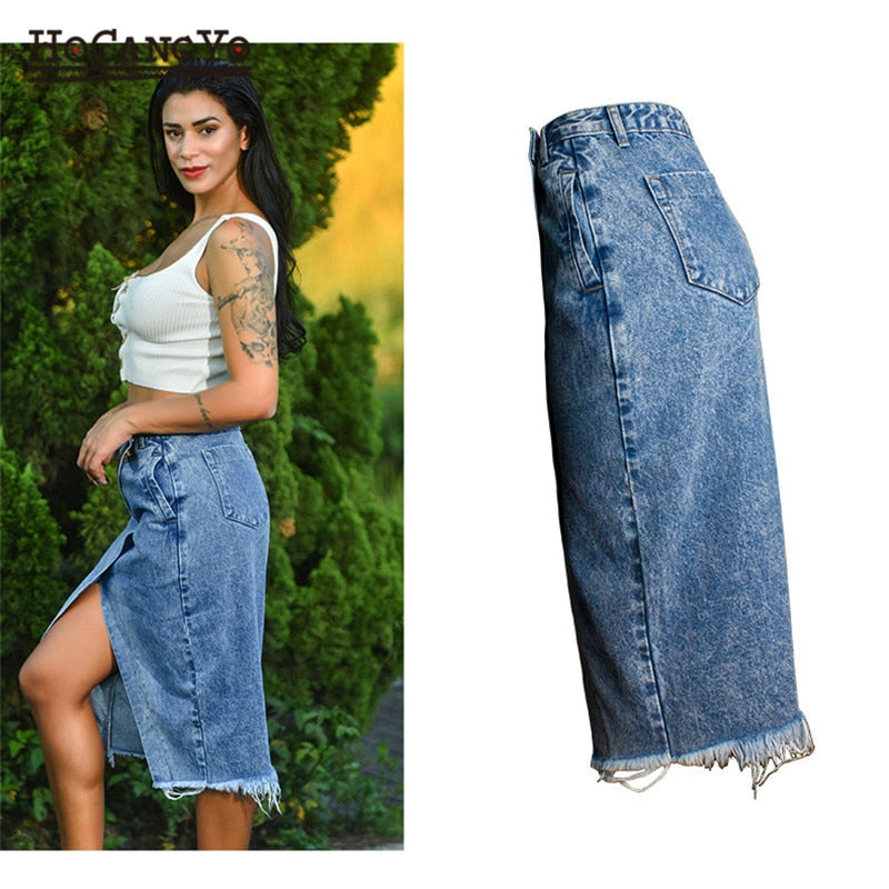 Gonne longuette da donna Gonna jeans di cotone di grandi dimensioni a vita alta Gonna longuette casual da donna con nappe lavate Gonna longuette sexy divisa