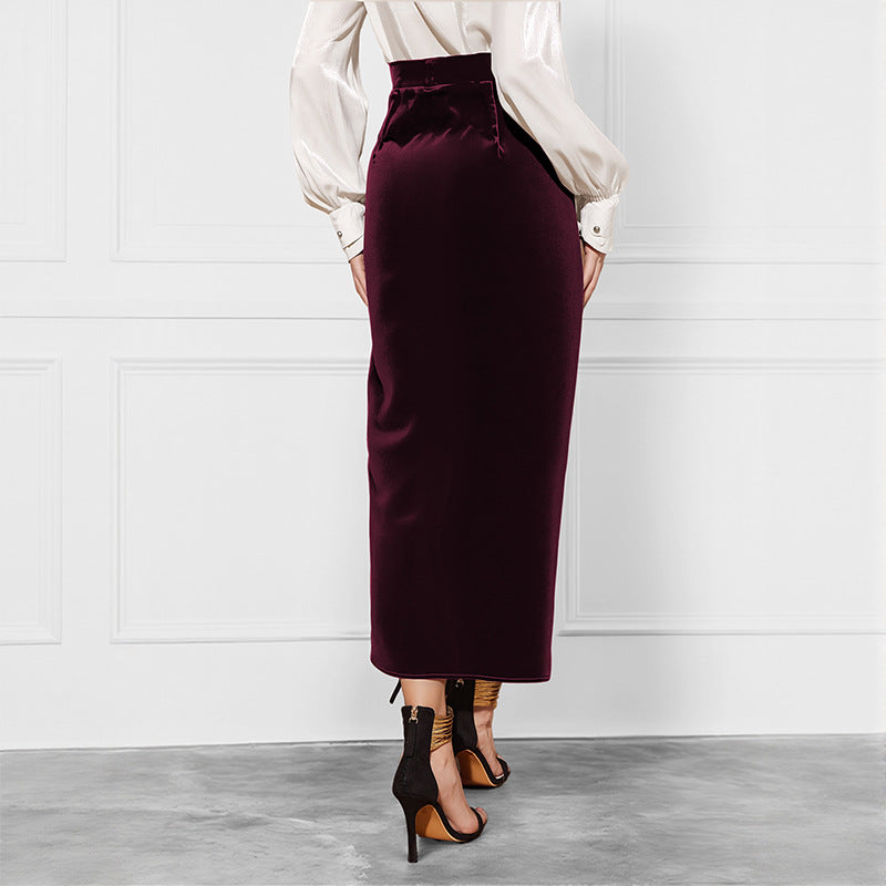 New Solid Color Twisted Skirt Temperament Commute Autumn And Winter Split Velvet Dress