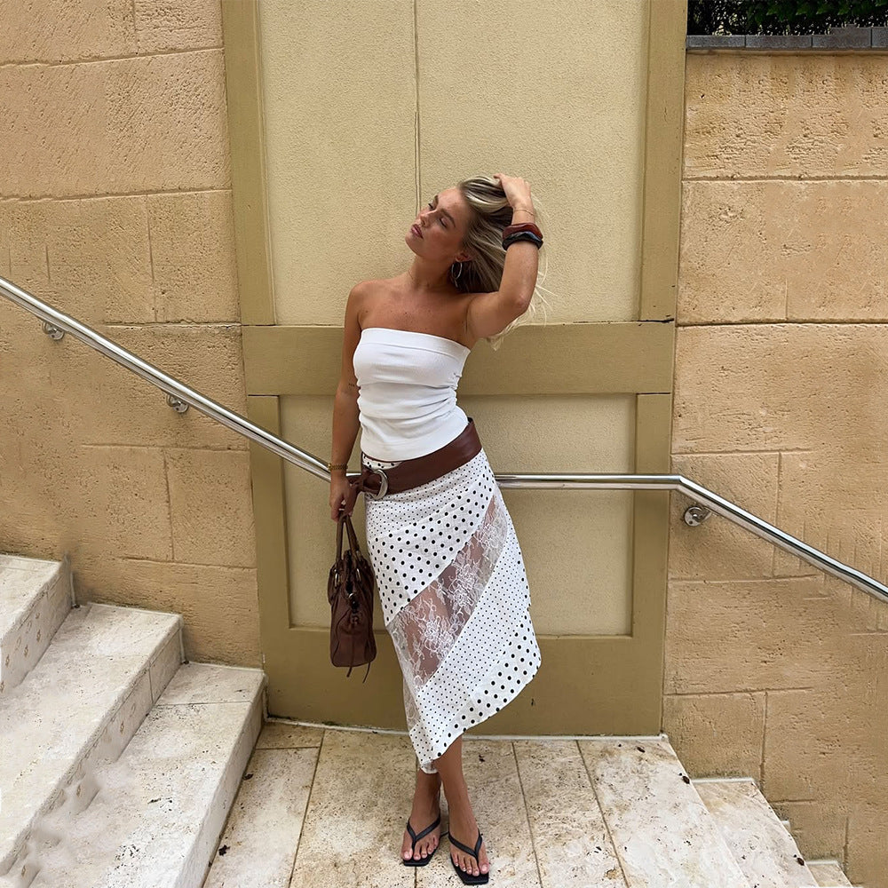 Womens Casual Resort-style Asymmetric Polka-dot Sheer Skirt