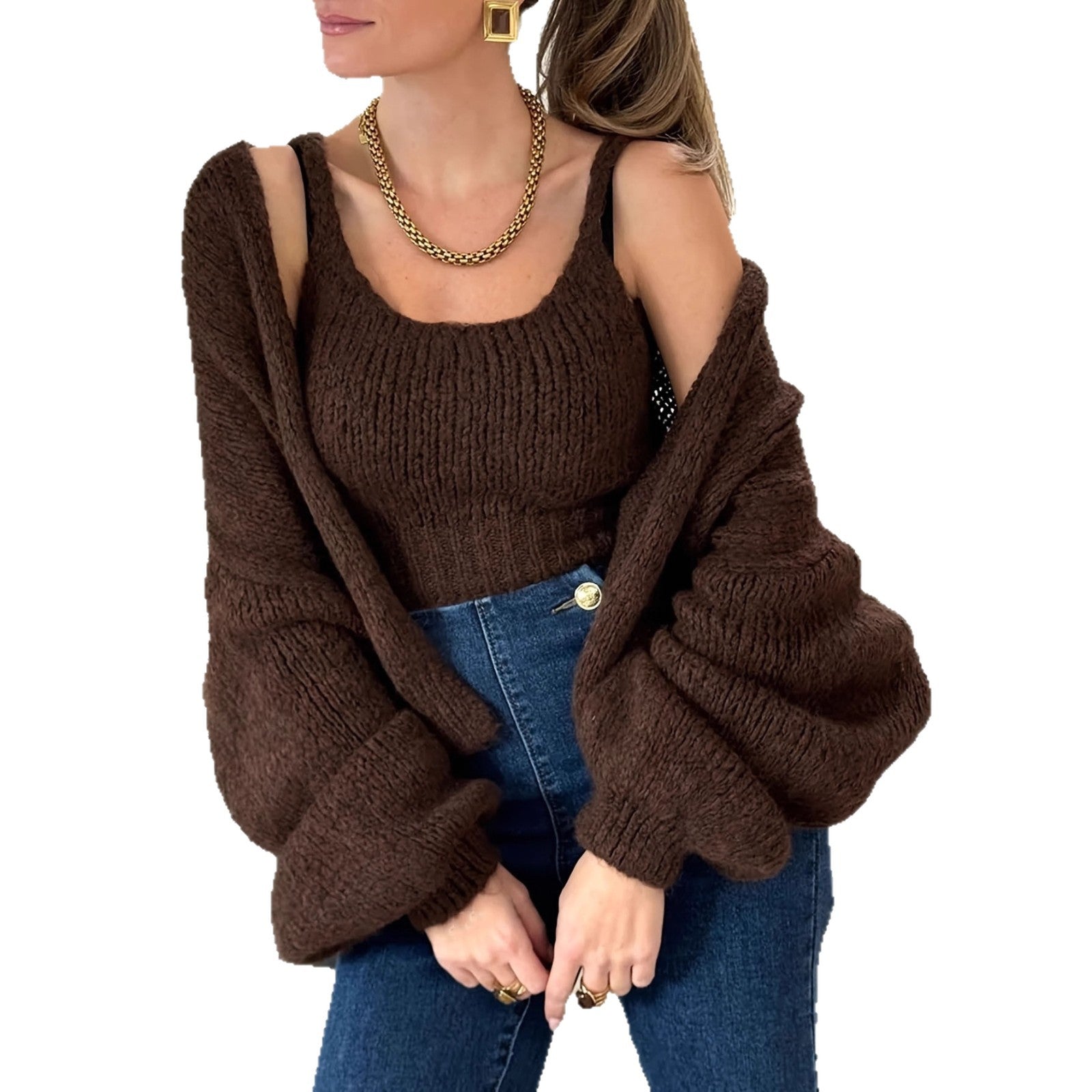 Loose-fitting Thickened Western-style Soft And Gentle Two-piece Top Set