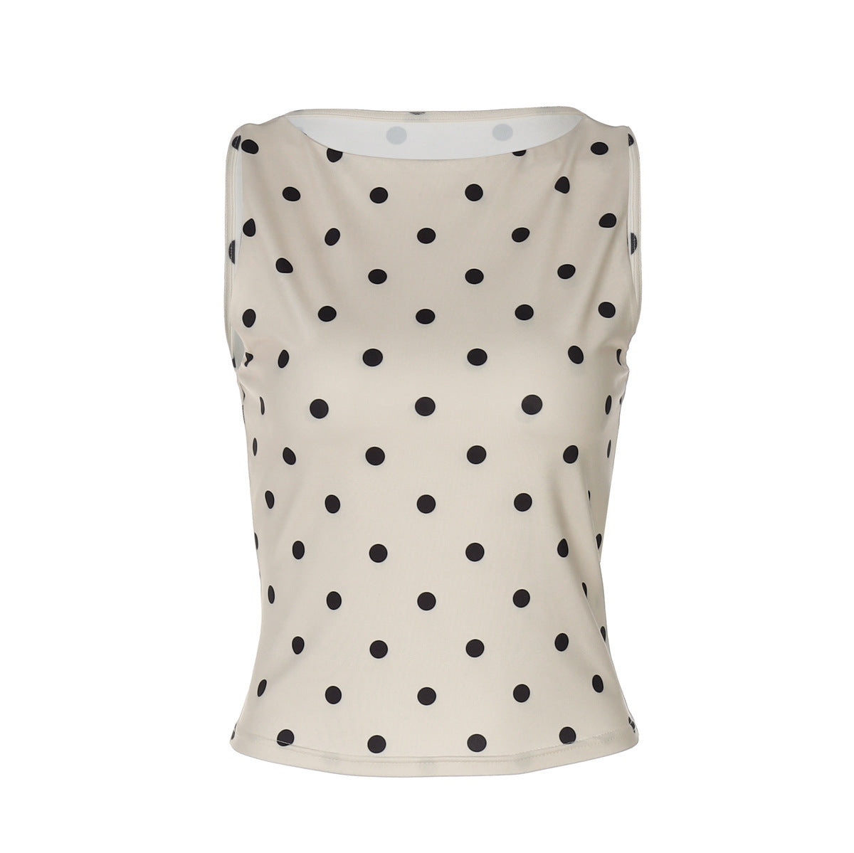 Women's Fashion Dotted Prints Slim Round Neck Sleeveless Top