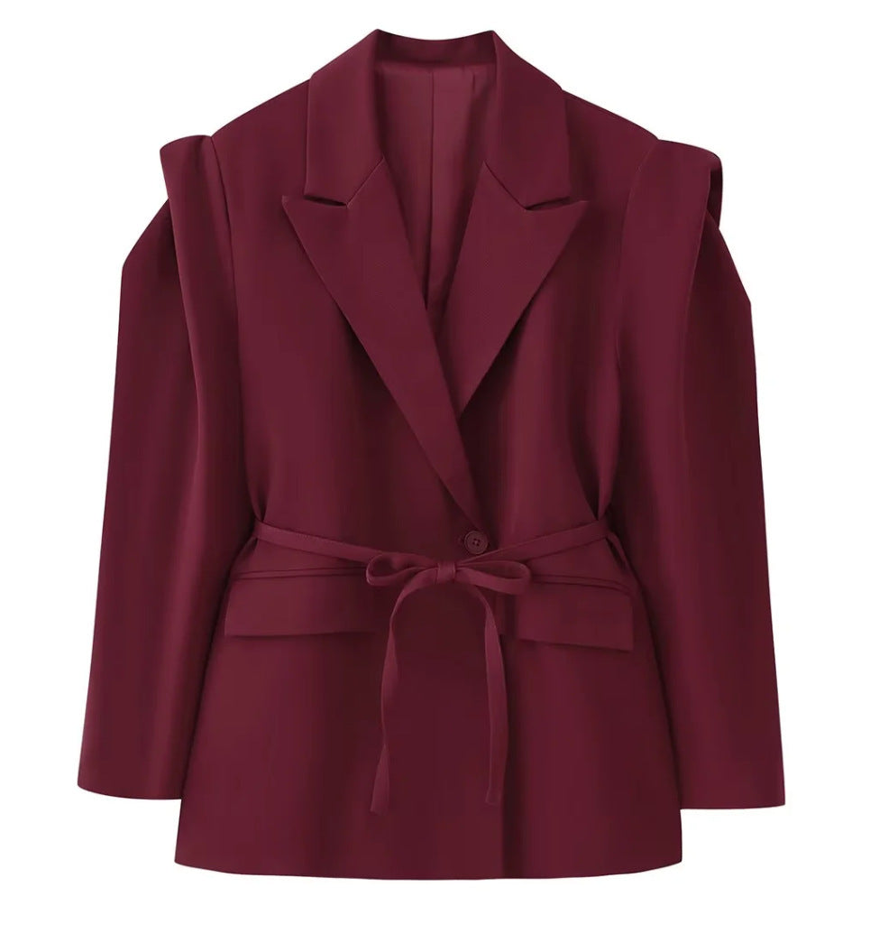 Women's Waist-controlled Lace-up Padded Shoulder Blazer