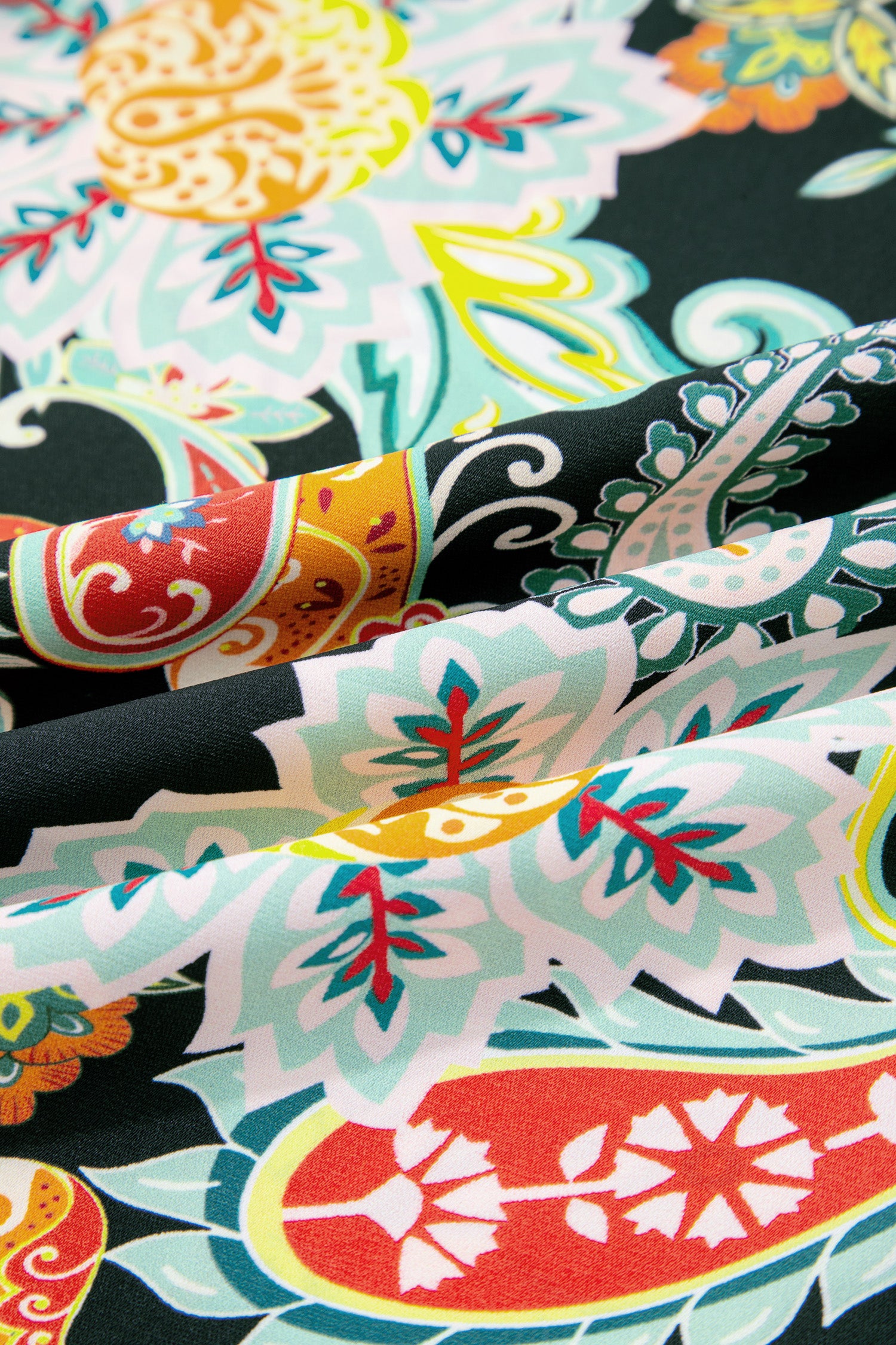 Black Contrast Ricrac Trim Striped Edge Patchwork Floral Print Blouse