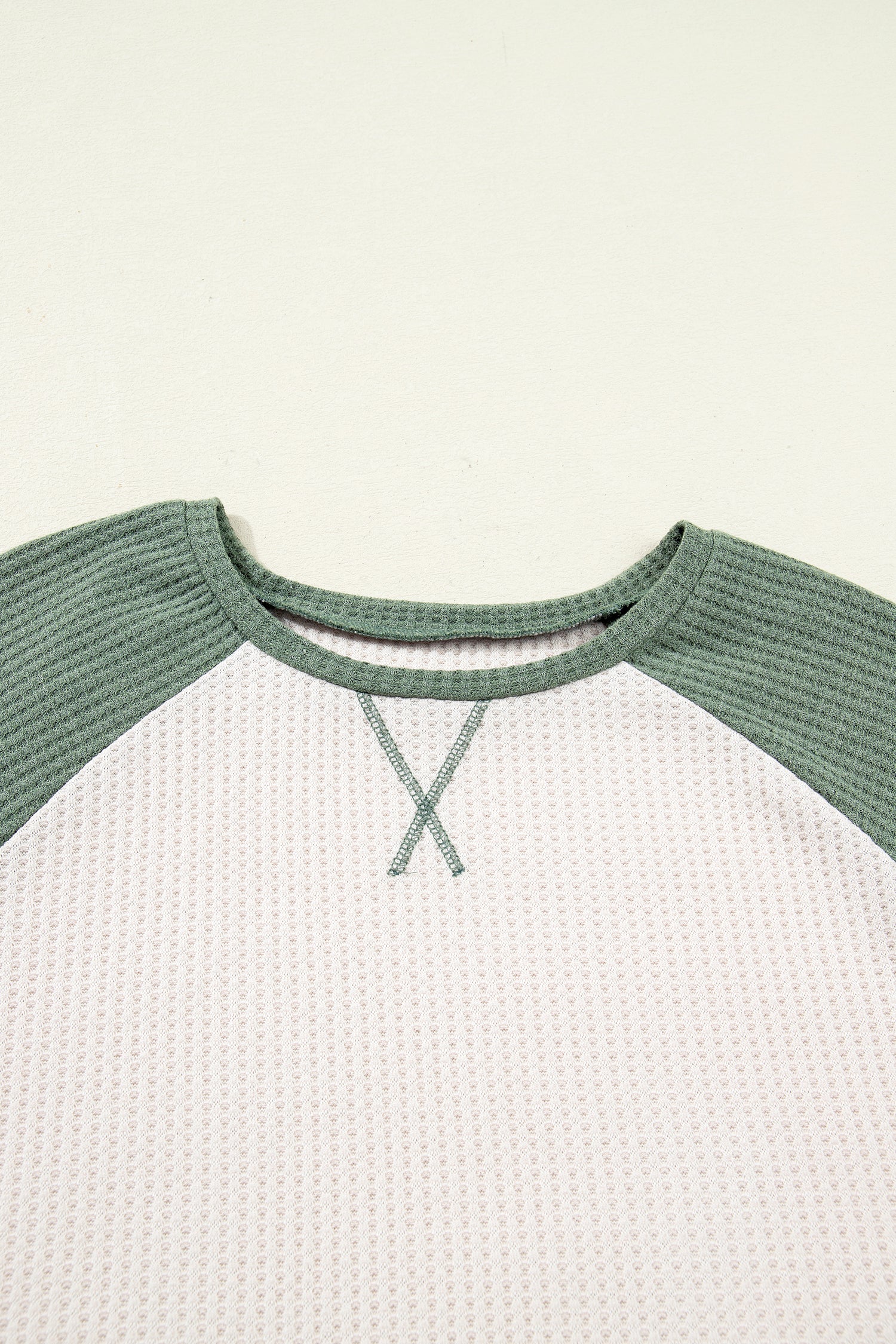 Mist Green Plus Size Waffled Color Block Long Sleeve Top