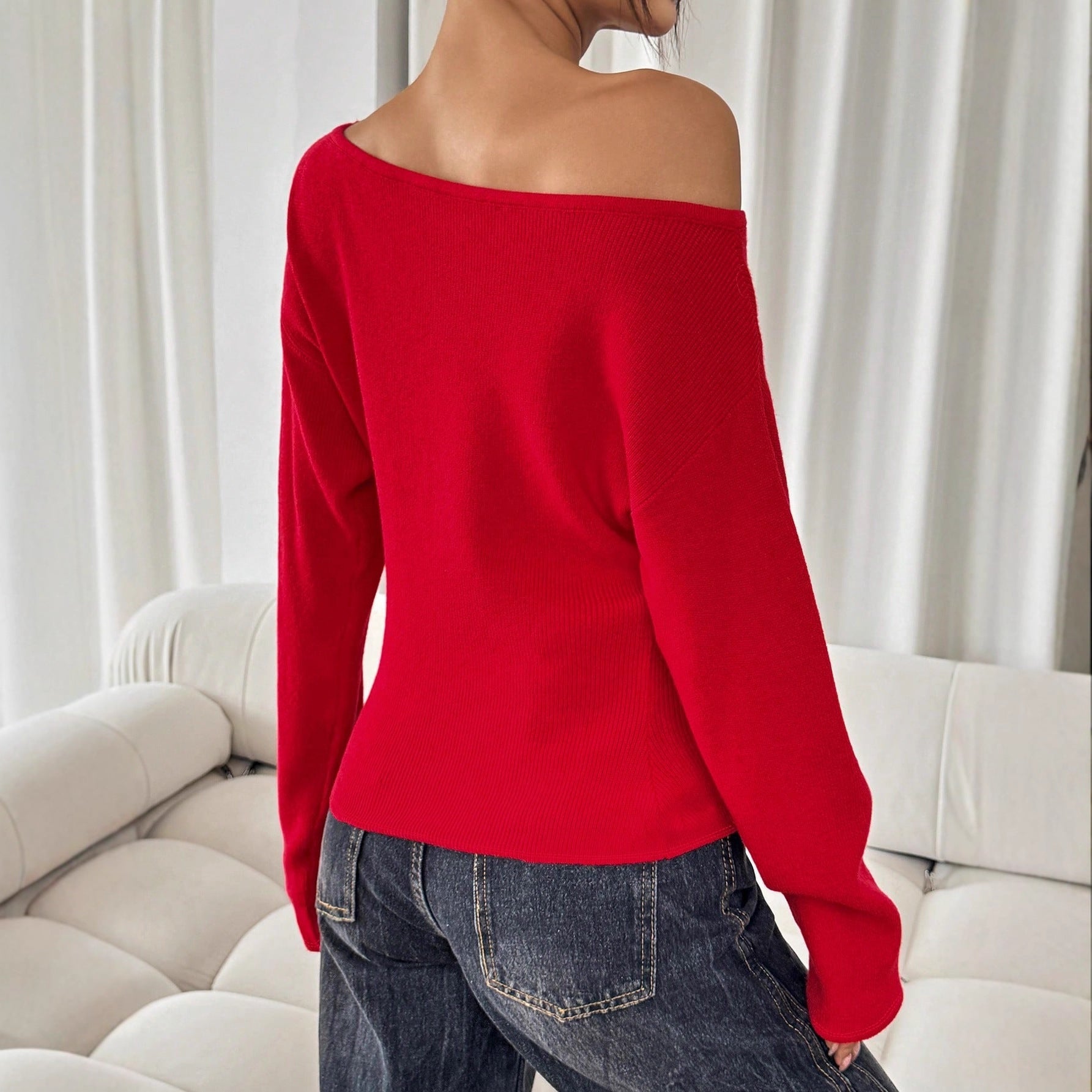 Women's Long-sleeved Knitted Round-neck Waist-cinching Base Sweater