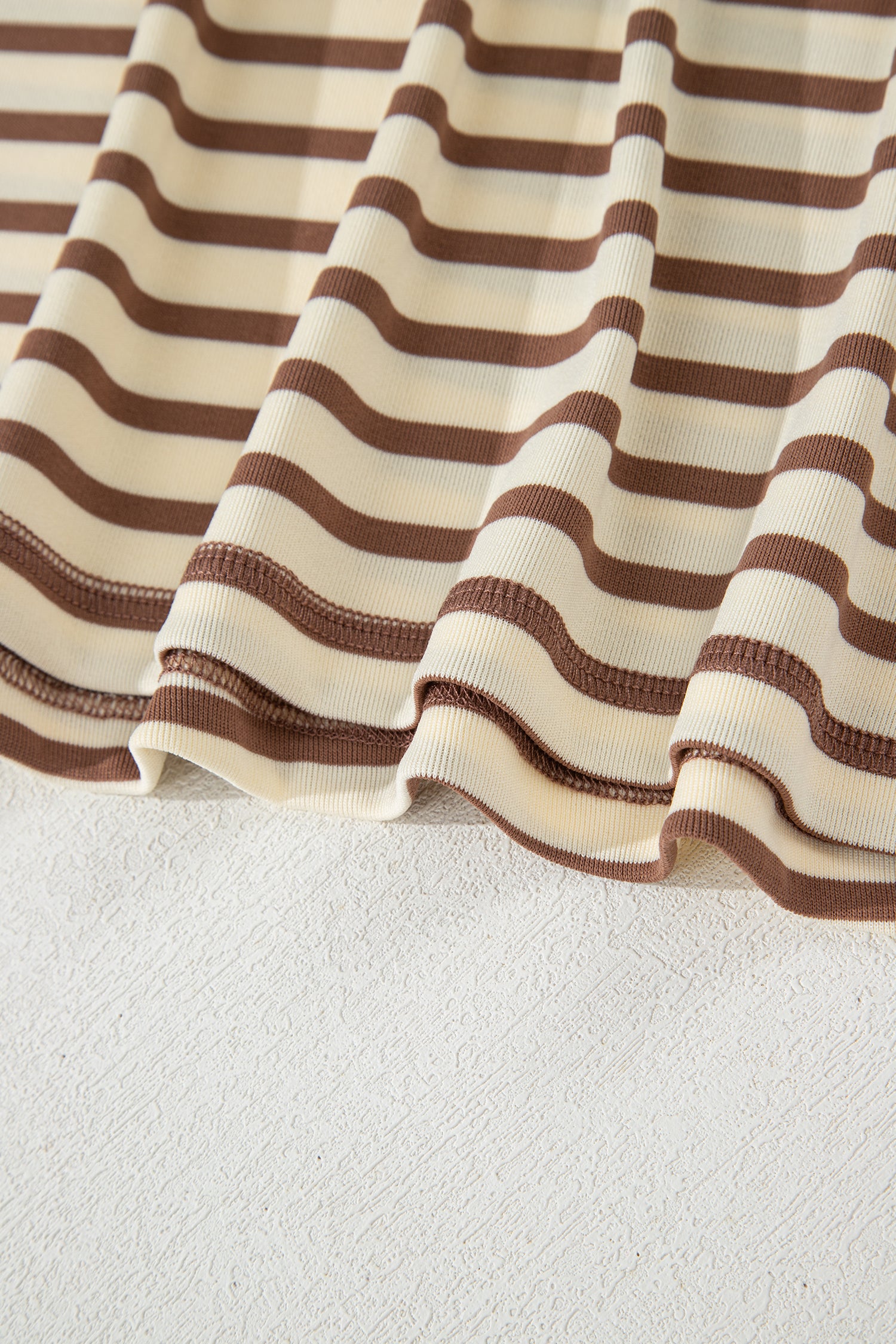 Brown Stripe Half Buttons Top and Shorts Set