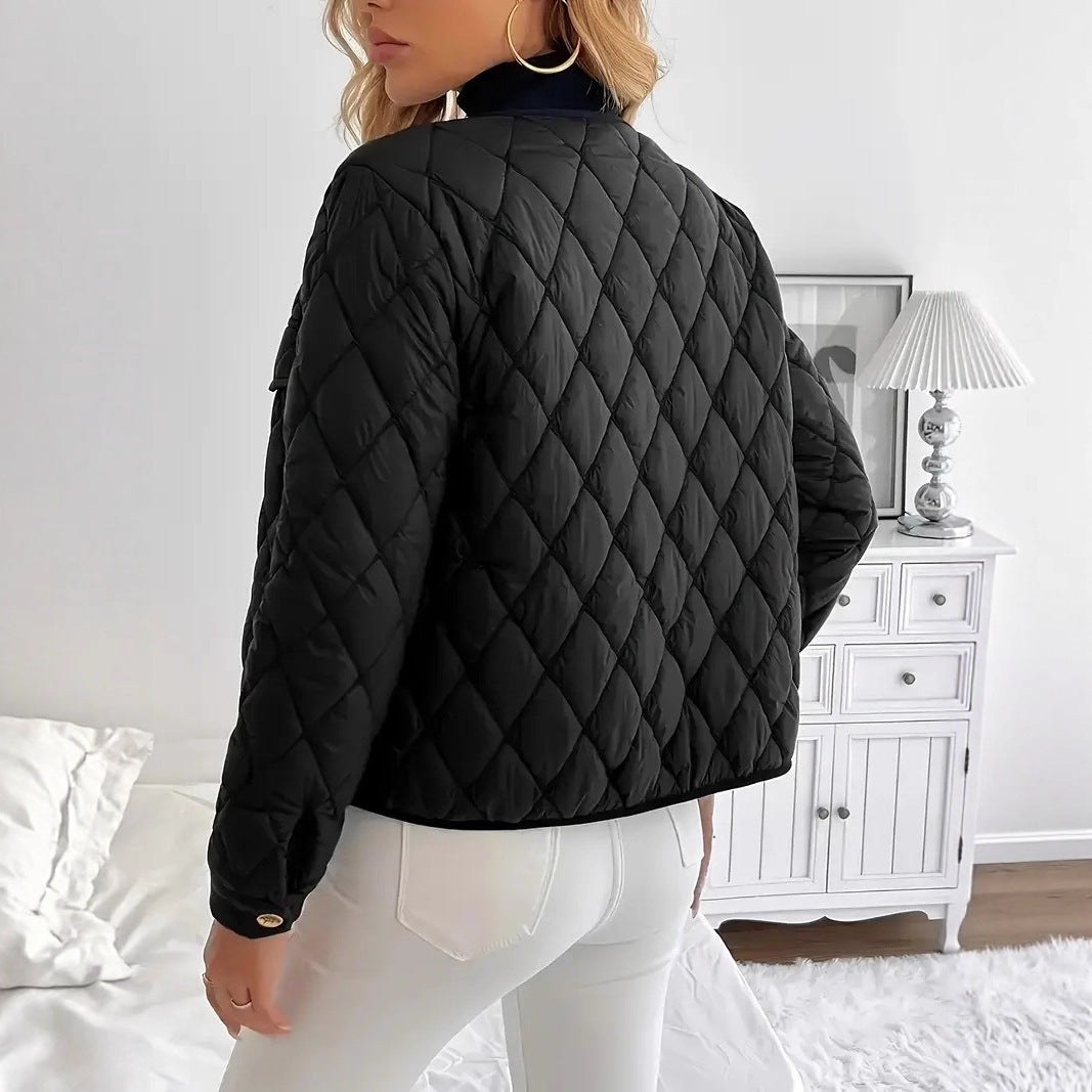 Women's Warm Diamond Lattice Short Cotton Jacket