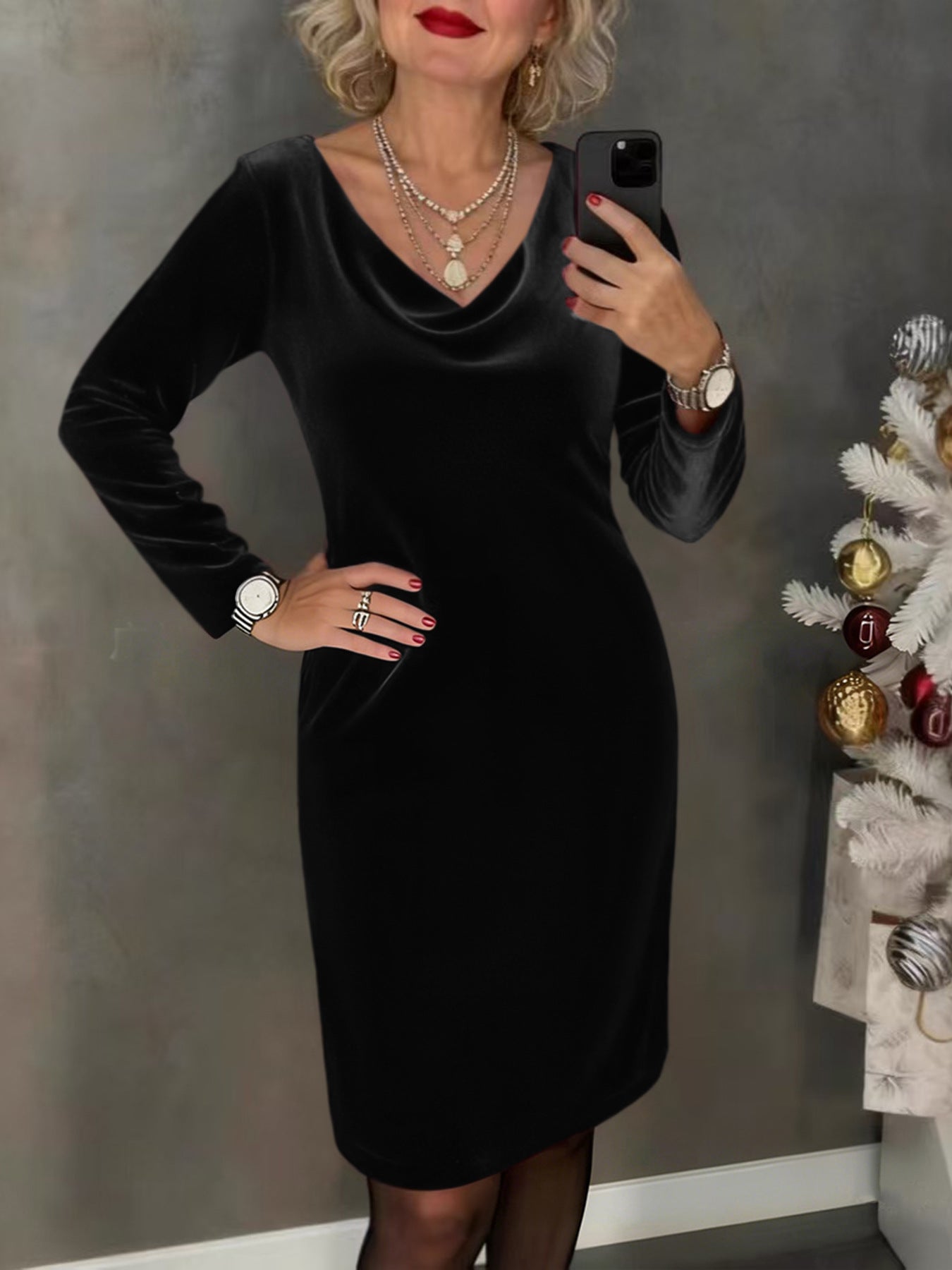 Stylish Minimalist Slim Fit Womens Long Sleeve Dress