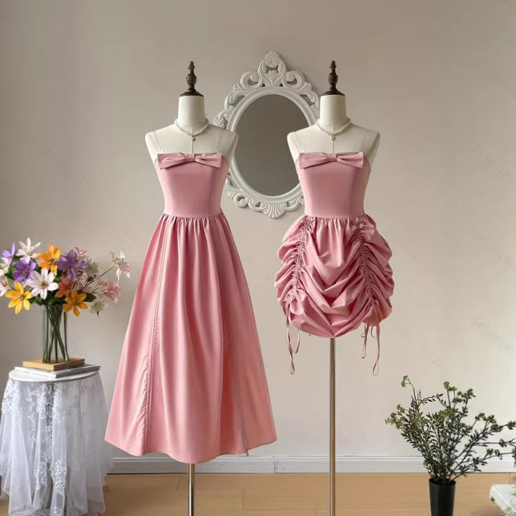 Dreamy Romantic Strapless Dress With A Large Bow And Adjustable Fit