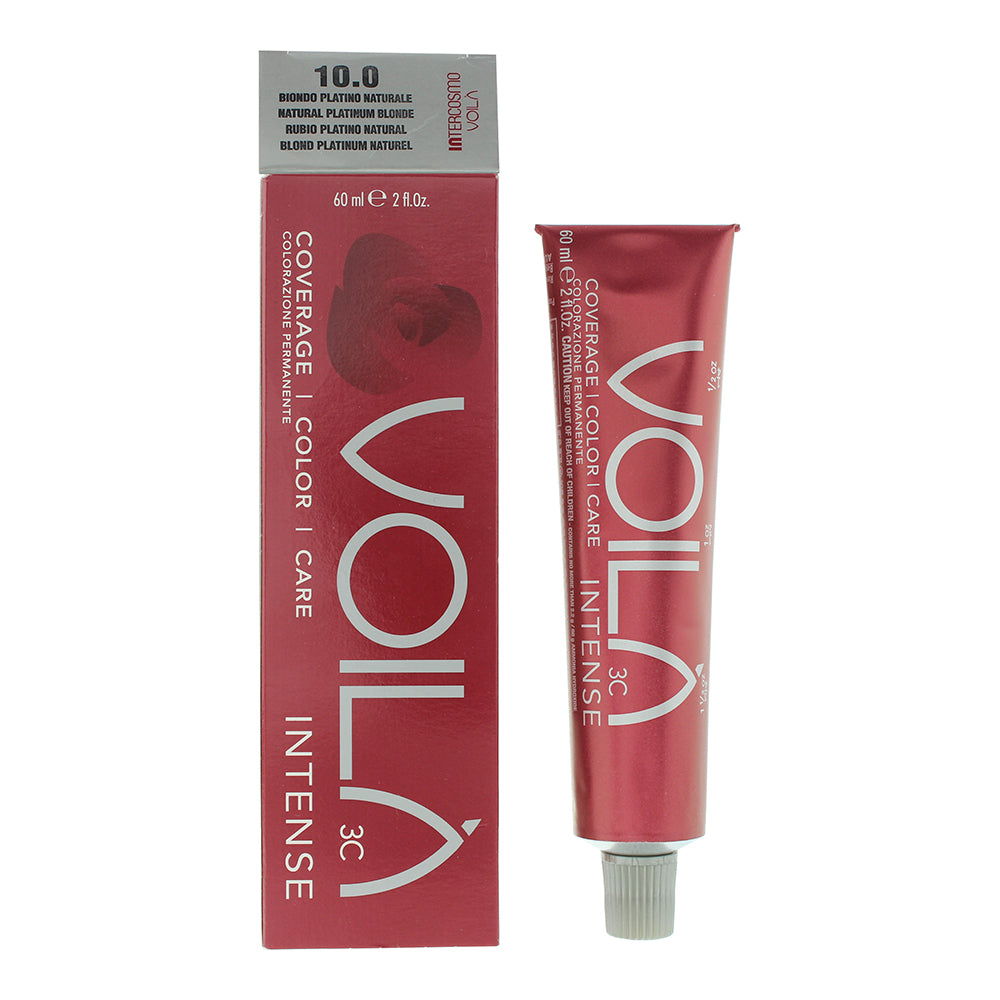 Intercosmo, Voilà 3C Intense, Permanent Hair Dye, 10.0 Natural Platinum Blonde, 60 ml