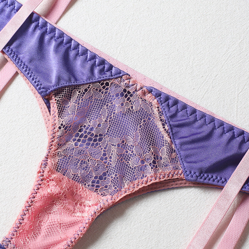 Women's Thong Lingerie Three Piece Set With Steel Ring