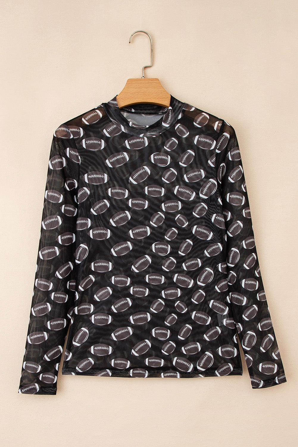 Black Baseball Game Day Sheer Mesh Long Sleeve Top