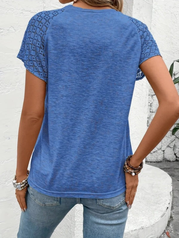 Women's Top Lace Patchwork Round Neck T-shirt