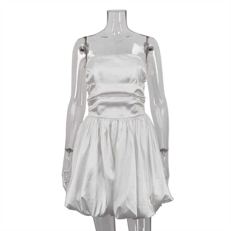 Stylish And Minimalist Pleated Design Womens Dress