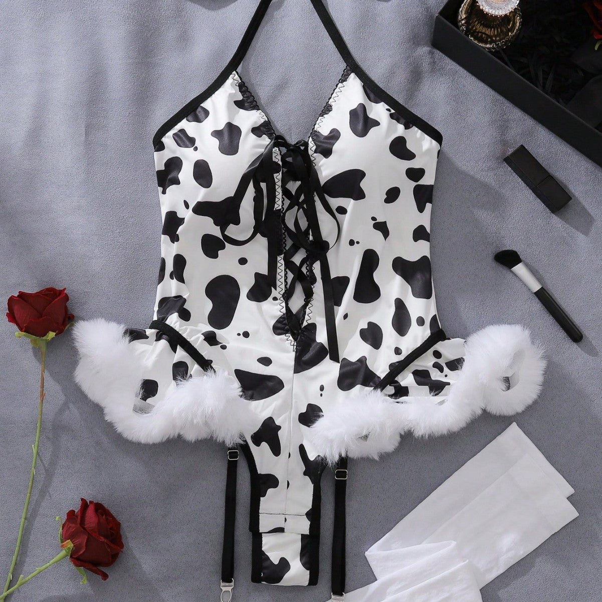 Cow-Motif Holiday Cosplay 3-Piece Lingerie Set For Flirty Seduction
