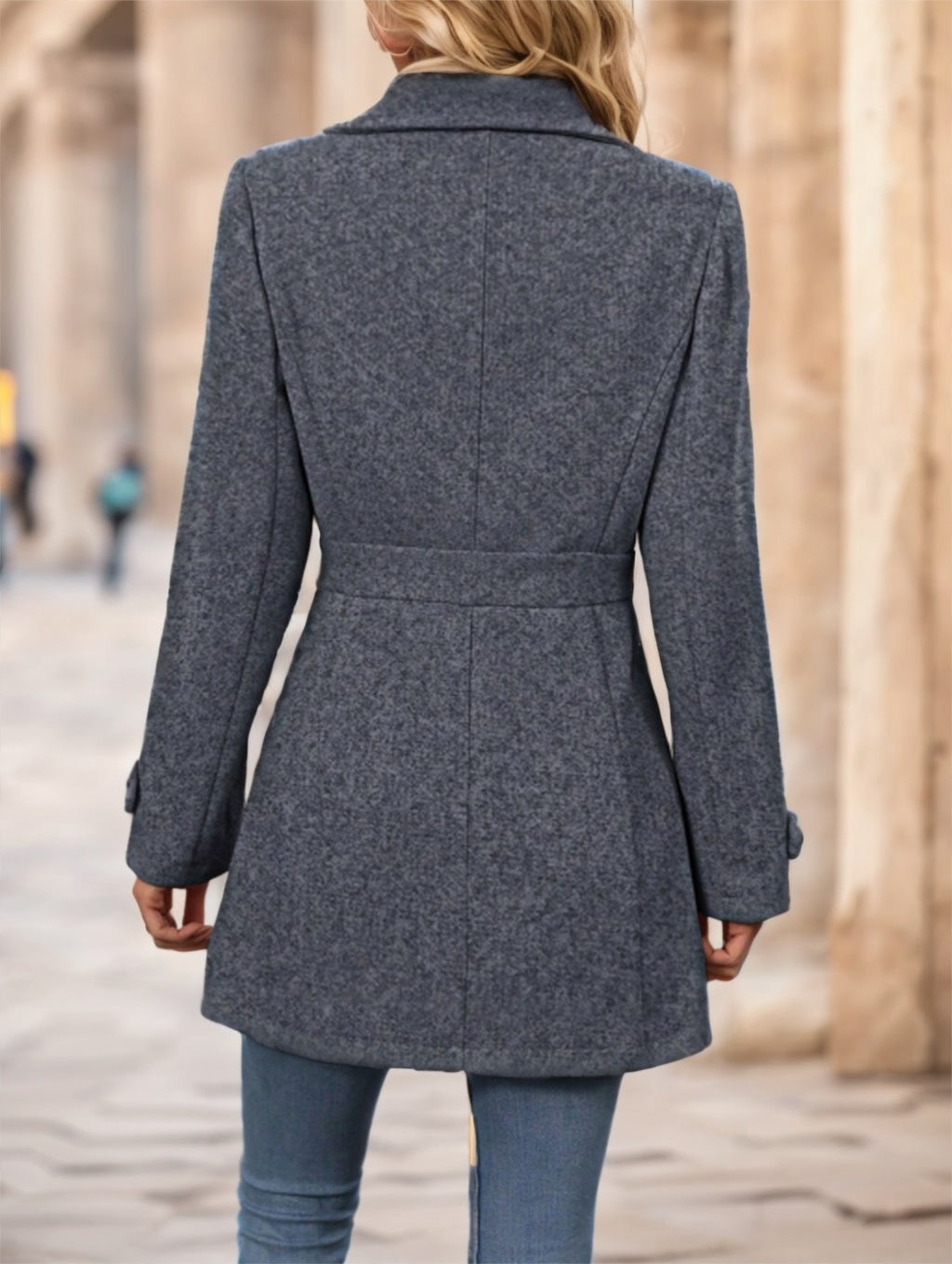 Women's Single-Breasted Solid Color Woolen Coat