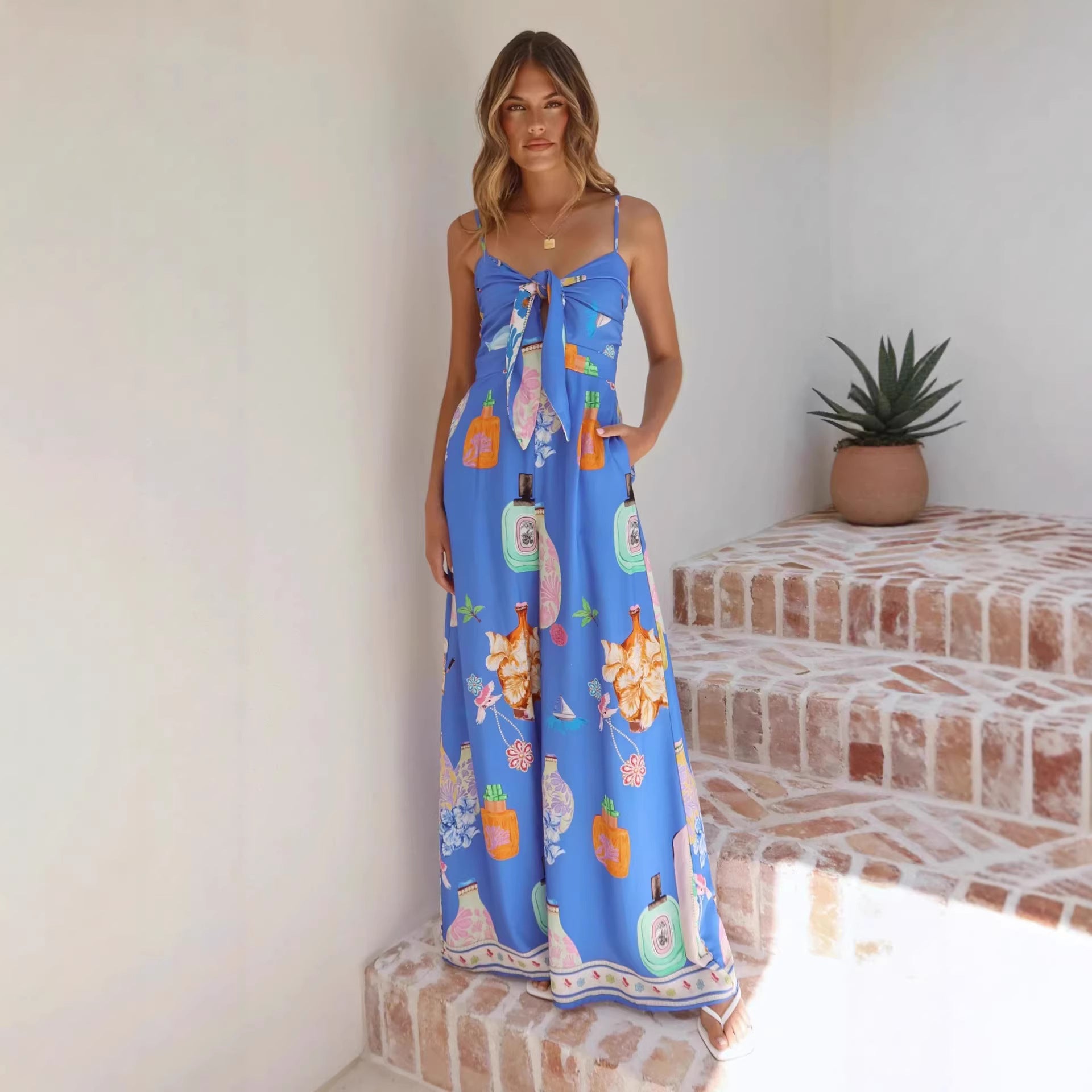 Women's Digital Print High Waist Resort Style Jumpsuit